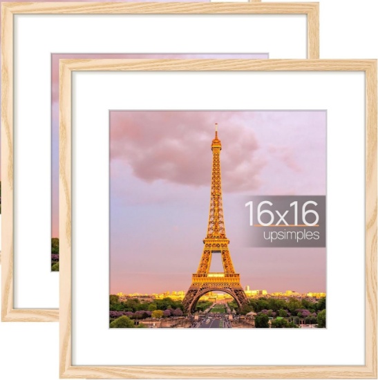 UPSIMPLES 16X16 FRAME SET OF 2, NATURAL, WALL/TABLETOP DISPLAY, 12X12 WITH MAT OR 16X16 WITHOUT MAT