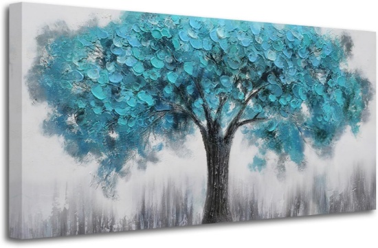 ACOCIFI BLUE TREE CANVAS WALL ART TEXTURED PAINTING, 40"X20", LARGE ABSTRACT LANDSCAPE PICTURE