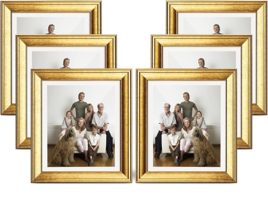 SYNTRIFIC 11X14 GOLD-TONE PICTURE FRAME SET OF 6, 8X10 WITH MAT OR 11X14 WITHOUT MAT, WALL MOUNTING