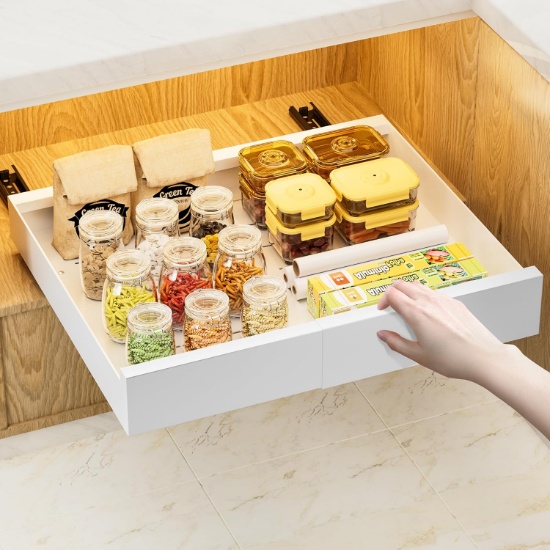 EXPANDABLE CARBON STEEL SLIDE OUT DRAWER FOR CABINETS, 16.9' DEPTH X 3.1' HEIGHT
