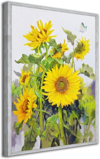 ENARTLY SUNFLOWERS CANVAS ABSTRACT ART, BUTTERFLY & FLORALS, 24"X36", WOOD GRAIN FRAME