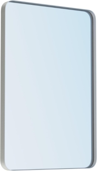 18 X 26 INCH SILVER-TONE BATHROOM MIRROR, METAL FRAME, ROUNDED RECTANGLE, SHATTERPROOF GLASS