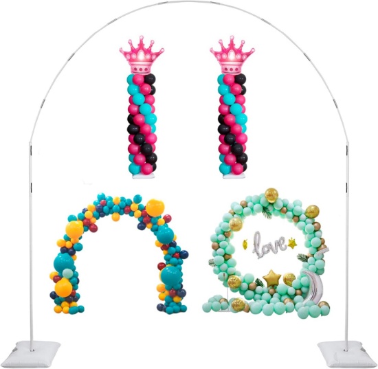 BALLOON ARCH STAND, 7.5FT ROUND FRAME, ADJUSTABLE HALF CIRCLE, 2 SET METAL KIT WITH BASE
