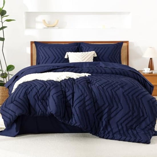 LITANIKA CAL KING COMFORTER SET, NAVY BLUE - 7 PIECE BED IN A BAG WITH SHEETS & SHAMS