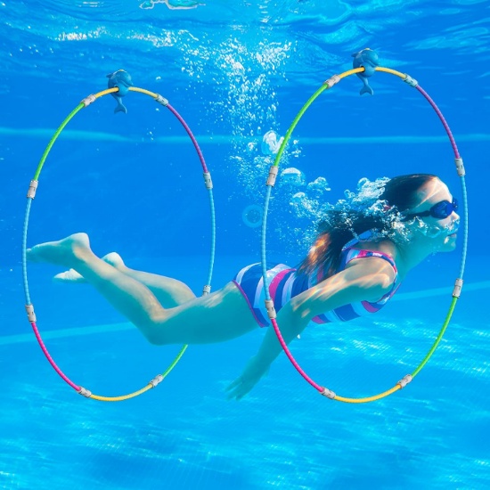 FUN SWIMMING POOL TOYS FOR KIDS - DIVING PRACTICE, SWIM THRU RINGS FOR BOYS/GIRLS AGES 4-12