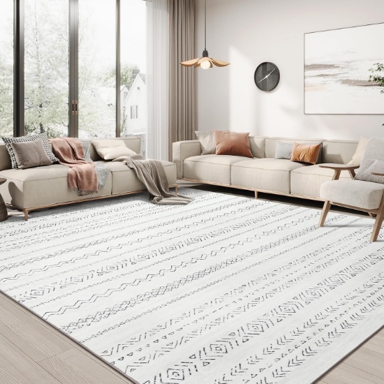 8X10 LARGE SOFT MOROCCAN MACHINE WASHABLE FARMHOUSE RUG CARPET-CREAM/GREY