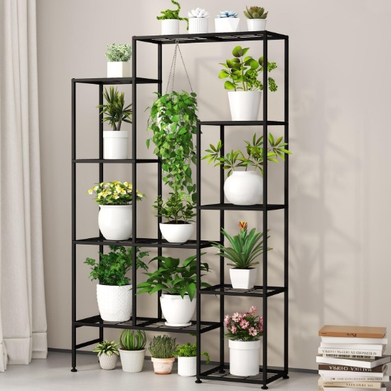 TALL METAL PLANT STAND, MULTI-TIER PLANT SHELF DISPLAY RACK FOR INDOOR/OUTDOOR USE