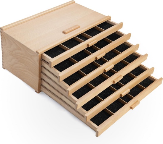 FALLING IN ART WOODEN PASTEL STORAGE BOX, 6 DRAWER PORTABLE ORGANIZER FOR ART SUPPLIES