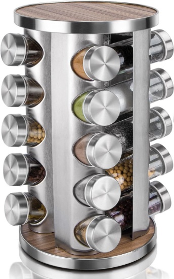 ROTATING SPICE RACK ORGANIZER (19PCS), STAINLESS STEEL, KITCHEN COUNTERTOP, REVOLVING DESIGN