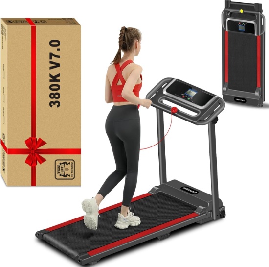 PORTABLE TREADMILL WITH HANDLE, 3.0HP, 12 PROGRAMS, 300 LBS CAPACITY, COMPACT FOR HOME USE