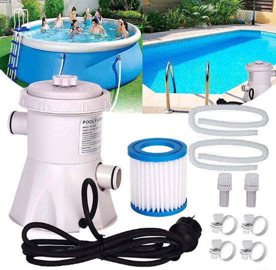 300 GALLONS ABOVE GROUND ROUND POOL FILTER PUMP SYSTEM KIT CLEANING TOOL+ FILTER CARTRIDGE