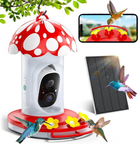 OSOERI HUMMINGBIRD FEEDER WITH 2K HD CAMERA, SMART CAPTURE, ANT & BEE PROOF, SOLAR POWERED
