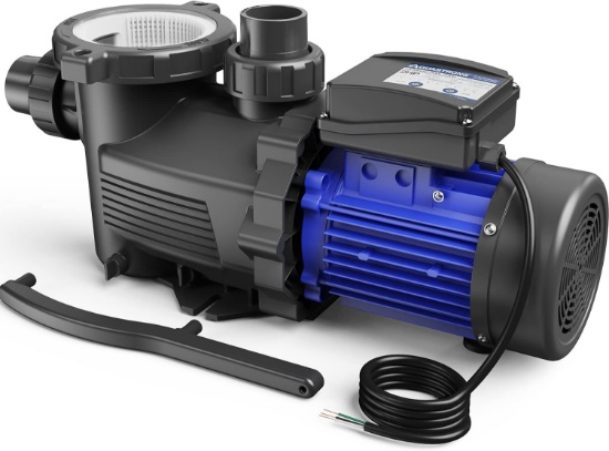 AQUASTRONG 2HP Pool Pump w/ Timer, 115V, 8917GPH, High Flow, Self-Priming, Filter Basket
