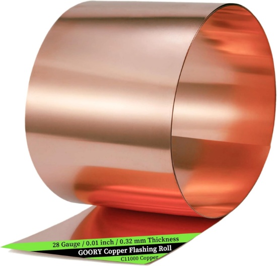 GOORY Copper Flashing, 28 Gauge - 12in x 10ft - 99.95+% Pure Copper Sheet Metal ASTM B152
