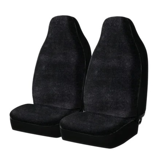 Auto Drive 2 Pc Car Seat Covers, High Back, Soft Faux Fur Polyester, Black, Universal Fit, 2002SC101