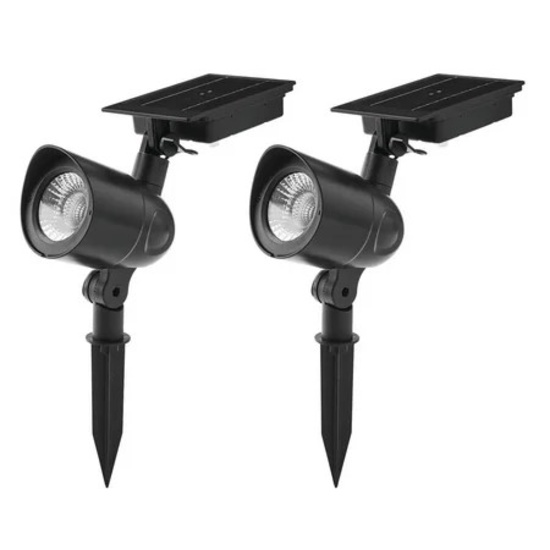 Mainstays 60 Lumen Solar Outdoor Landscape Plastic LED Spotlight, Black, 2-Pk