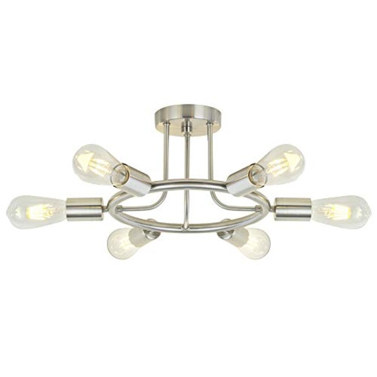 BONLICHT Sputnik Chandelier, Nickel 6-Light Semi Flush Mount Ceiling Fixture, UL Listed