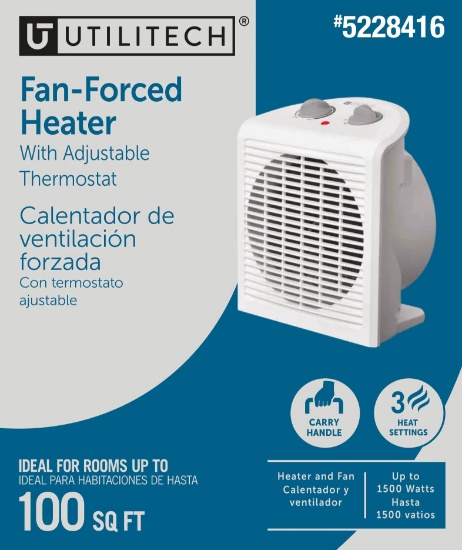 Utilitech Up to 1500-Watt Utility Fan Compact Personal Indoor Electric Space Heater w/Thermostat