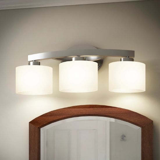 Allen + Roth Merington 21.5-in 3-Light Brushed Nickel Transitional Vanity Light