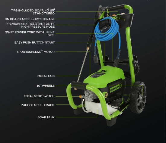 Greenworks Pro 2300-PSI 1.2-GPM Cold Water Electric Pressure Washer with 5 Spray Tips