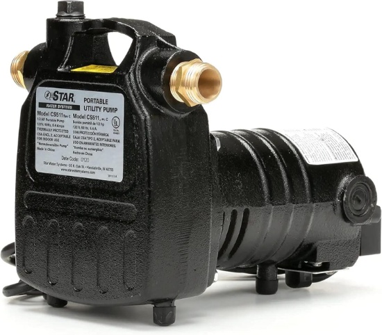 Star CS511 1/2 HP Cast Iron Portable Utility Transfer Pump with Hose Connectors (25 GPM)