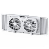 Shinic 3-Speed Twin Window Fan w/Removable Bug Screen, Auto-Locking Expanders, BP3-9T, White