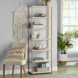 Mainstays 6-Shelf Gold-Tone Metal Frame Bookcase, White