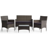 Iris Gray 4-Piece Rattan Outdoor Conversation Seating Set & Patio Table w/Charcoal Cushions