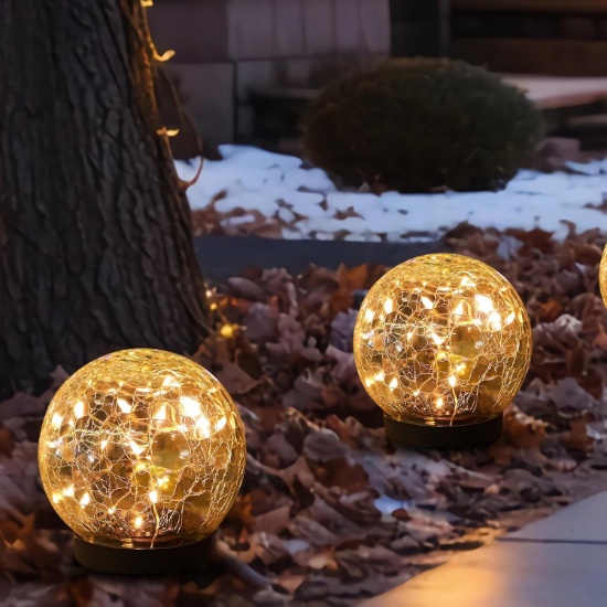 SOLAR GLOBE LIGHT, OUTDOOR, WATERPROOF, 2 PACK CRACKED GLASS BALL FOR GARDEN & YARD