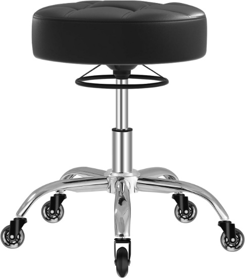 ROLLING STOOL, 400LB: SOFT SEAT, 360 SWIVEL, ADJUSTABLE, NO NOISE/TIP, SALON/MEDICAL (BLACK)