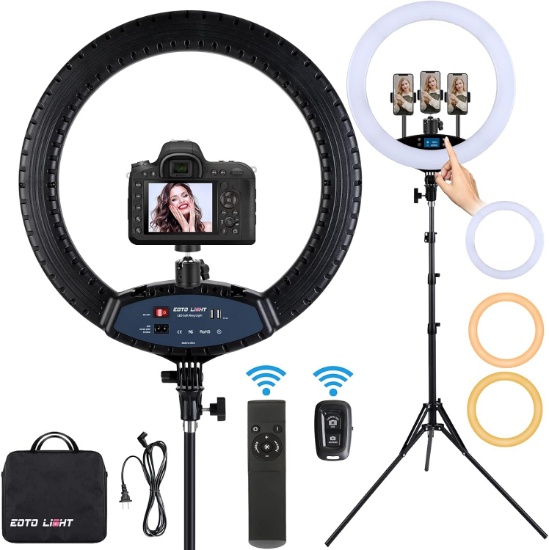 19 INCH LED RING LIGHT, LCD DISPLAY, TOUCH SCREEN, TRIPOD STAND, DIMMABLE, CRI>90