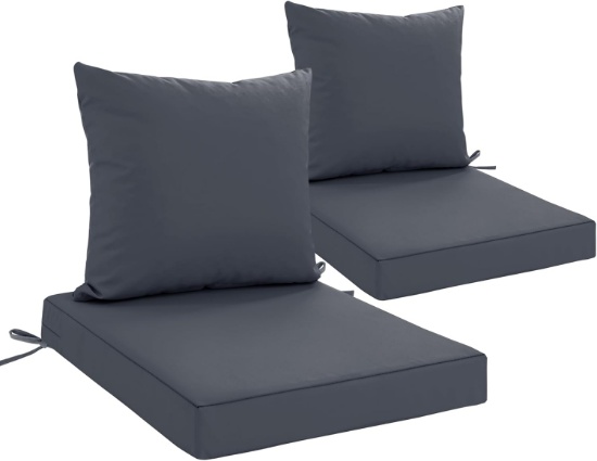 24X24 INCH DARK GREY WATERPROOF OUTDOOR CUSHION SET OF 2, REMOVABLE MACHINE-WASHABLE COVERS