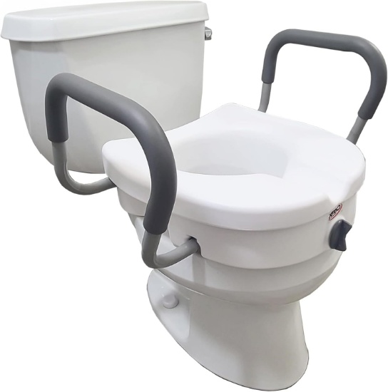 CAREX E-Z LOCK 5" RAISED TOILET SEAT WITH HANDLES, HANDICAP ELEVATED TOILET SEAT FOR SENIORS