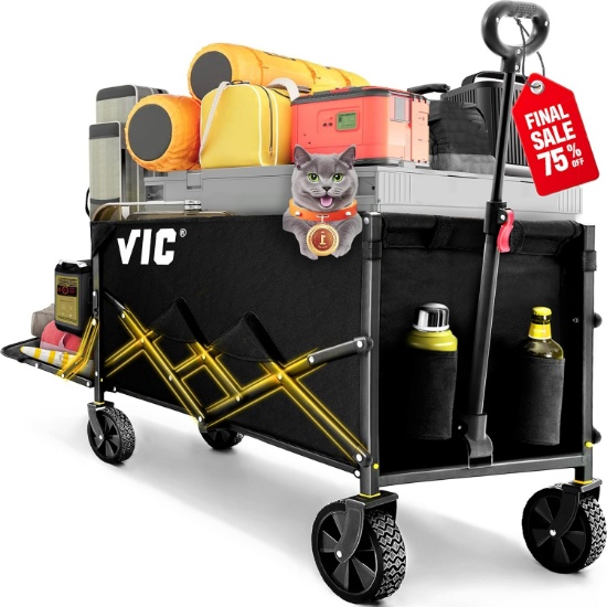 VIC COLLAPSIBLE FOLDING WAGON EXTRA LONG EXTENDER CART, HEAVY DUTY, UTILITY WITH SIDE POCKET