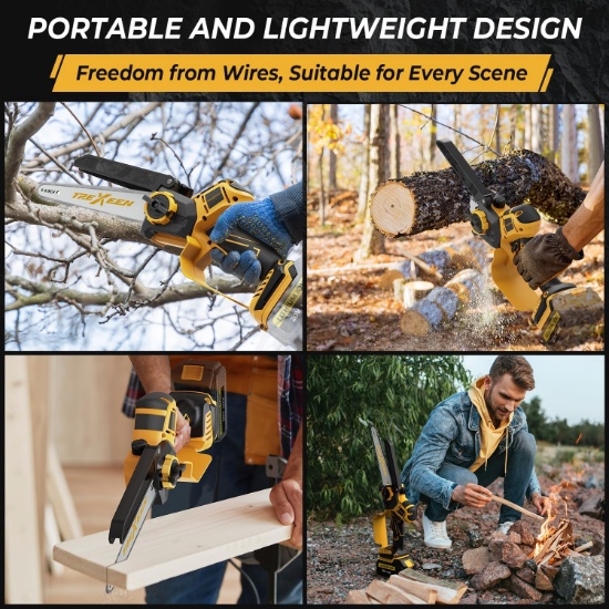 MINI CHAINSAW, 8-INCH AND 6-INCH 2-IN-1 CORDLESS MINI CHAINSAW, BRUSHLESS