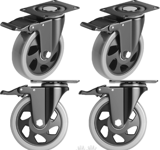 4 INCH CASTER WHEELS, 2200LBS, DUAL LOCK, SWIVEL, NO NOISE, SET OF 4