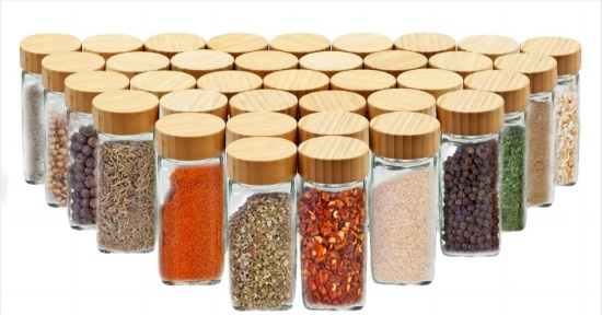 SPICE JAR SET WITH BAMBOO LIDS, 36PCS SEASONING CONTAINERS, GLASS
