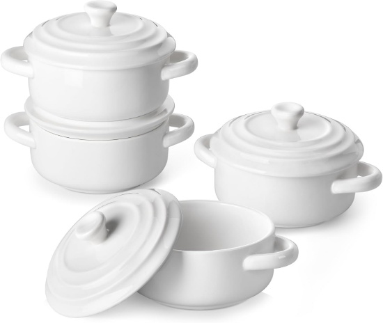 MALACASA MINI COCOTTE SET, 14 OZ CERAMIC DUTCH OVEN, 4 PC, OVEN/MICROWAVE/DISHWASHER SAFE