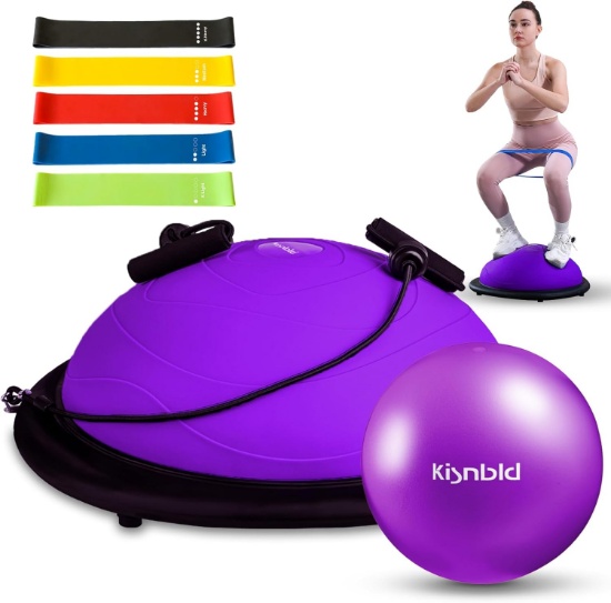 HALF BALANCE BALL TRAINER, INFLATABLE, W/PILATES BALL & RESISTANCE BANDS, NON-SLIP HALF YOGA BALL