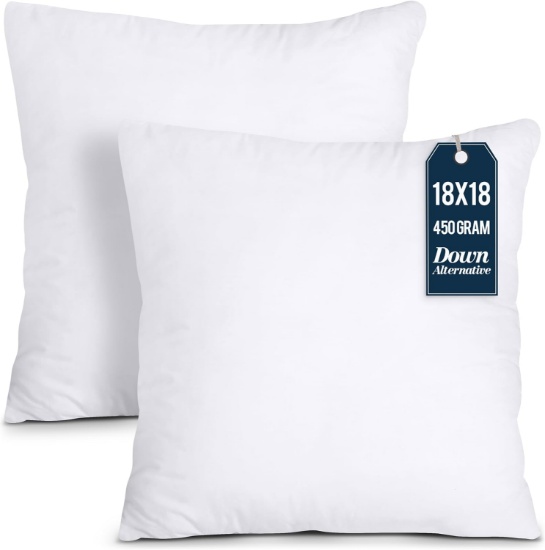 UTOPIA BEDDING THROW PILLOWS INSERT, 18 X 18 INCHES, PACK OF 2, WHITE, INDOOR DECORATIVE PILLOW