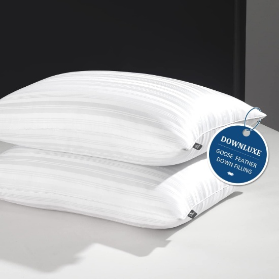 DOWNLUXE GOOSE FEATHER DOWN PILLOW - SET OF 2, W/PREMIUM COOLING BAMBOO SHELL, KING SIZE (20X36)