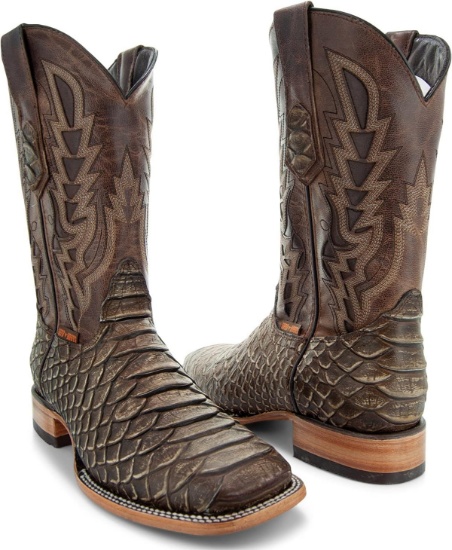 SOTO BOOTS MENS TAN PYTHON PRINT BOOTS, SIZE 10