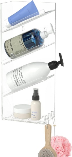 AITEE ACRYLIC BATHROOM ORGANIZER SHOWER CADDY, CLEAR SHAMPOO HOLDER, WALL MOUNTED W/SUCTION CUP