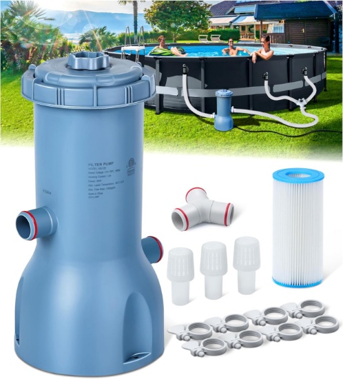PRO SERIES 1000 GPH POOL FILTER PUMP, POWERFUL CARTRIDGE FILTER, WATER CIRCULATION SYSTEM
