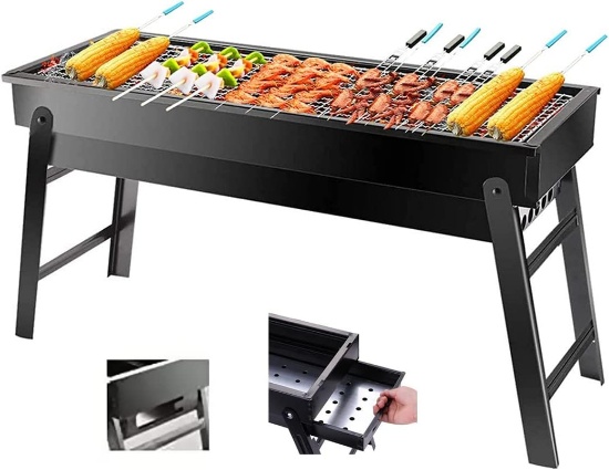 CHARCOAL GRILL, PORTABLE FOLDING BBQ, SMALL GRILL, OUTDOOR TOOL FOR CAMPING, 24"X13''X9"