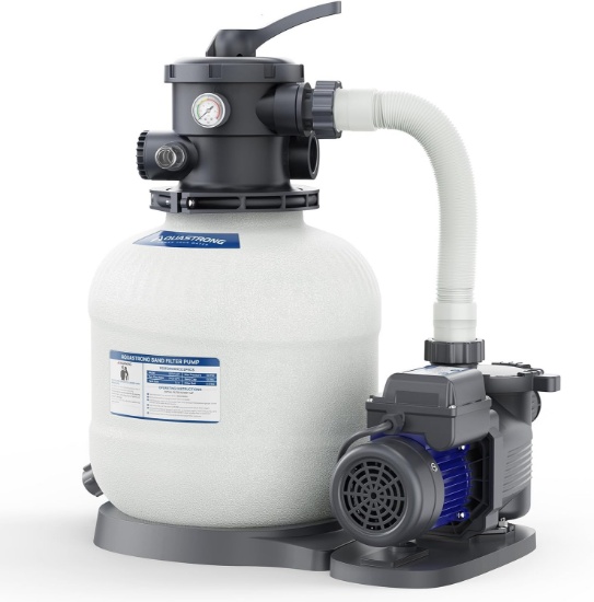 AQUASTRONG 14"SAND FILTER PUMP W/TIMER, 2/3 HP FOR POOLS UP TO 13000 GAL, 6-WAY VALVE