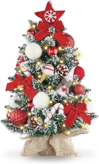 WBHOME 1.8 FEET PRE-LIT & PRE-DECORATED TABLETOP CHRISTMAS TREE W/LIGHTS, 35 BULBS (1.8FT)