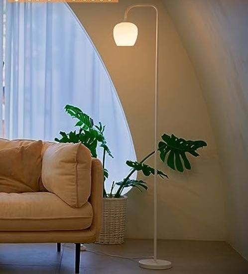 ONEWISH WHITE FLOOR LAMP-MODERN STANDING LAMP, OPAL GLASS LAMP SHADE