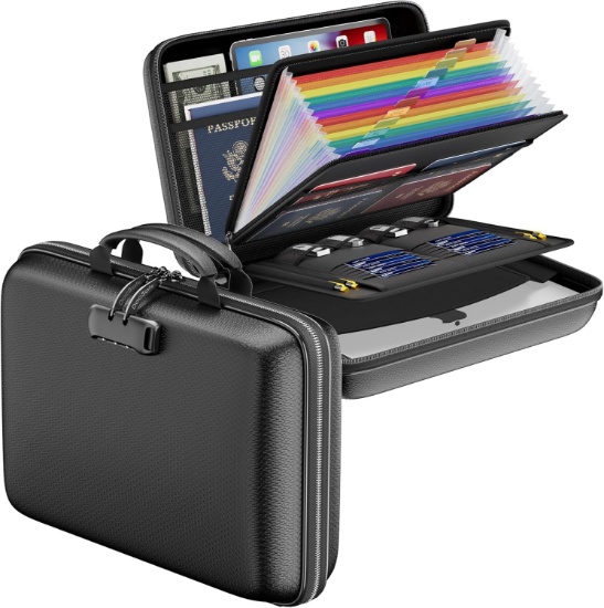 DOCSAFE FIREPROOF FILE ORGANIZER W/LOCK, HARD-SHELL CASE DOCUMENT BOX, BLACK