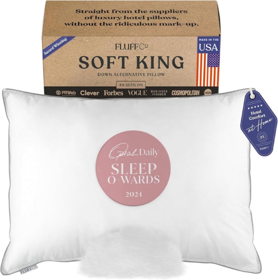FLUFFCO ZEN FLUFF PILLOW - DOWN ALTERNATIVE KING SIZE PILLOW - (SOFT, 1 PILLOW)